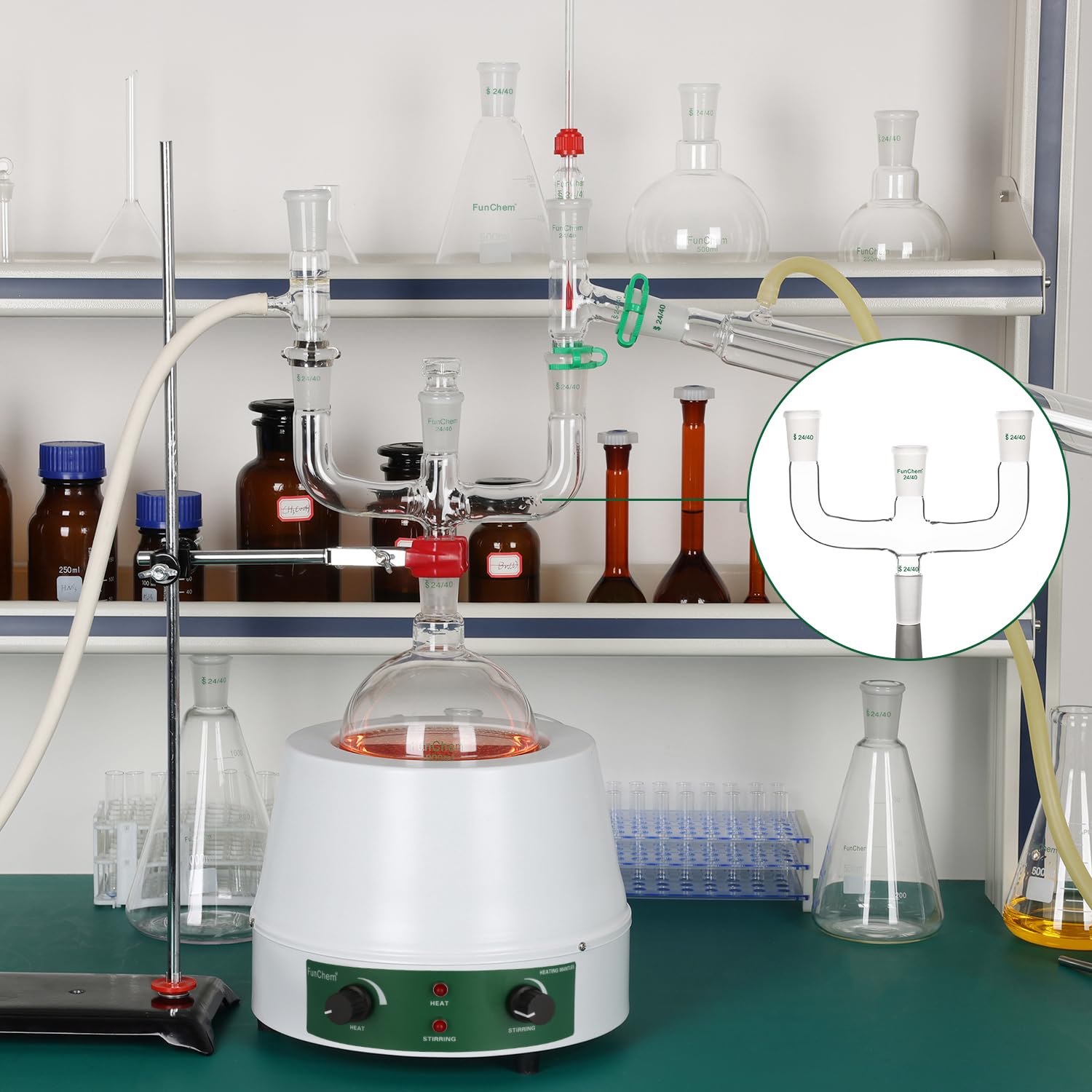 Amazon | FunChem 4-Way Claisen 蒸留アダプター 14/20 ジョイント付き