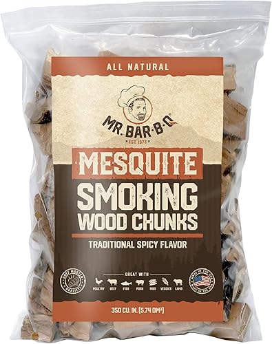 Mr. Bar-B-Q Mesquite - trozos de madera para ahumar trozos de madera para barbacoa totalmente naturales Delicioso sabor ahumado picante Bolsa de