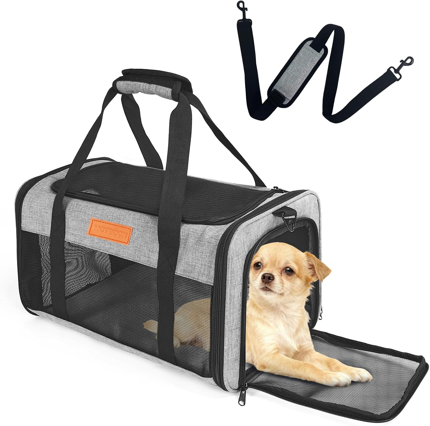 Airline Approved Soft-Sided Dog Carrier for Small Dogs, Grey Airline Approved Soft-Sided Dog Carrier for Small Dogs, Grey