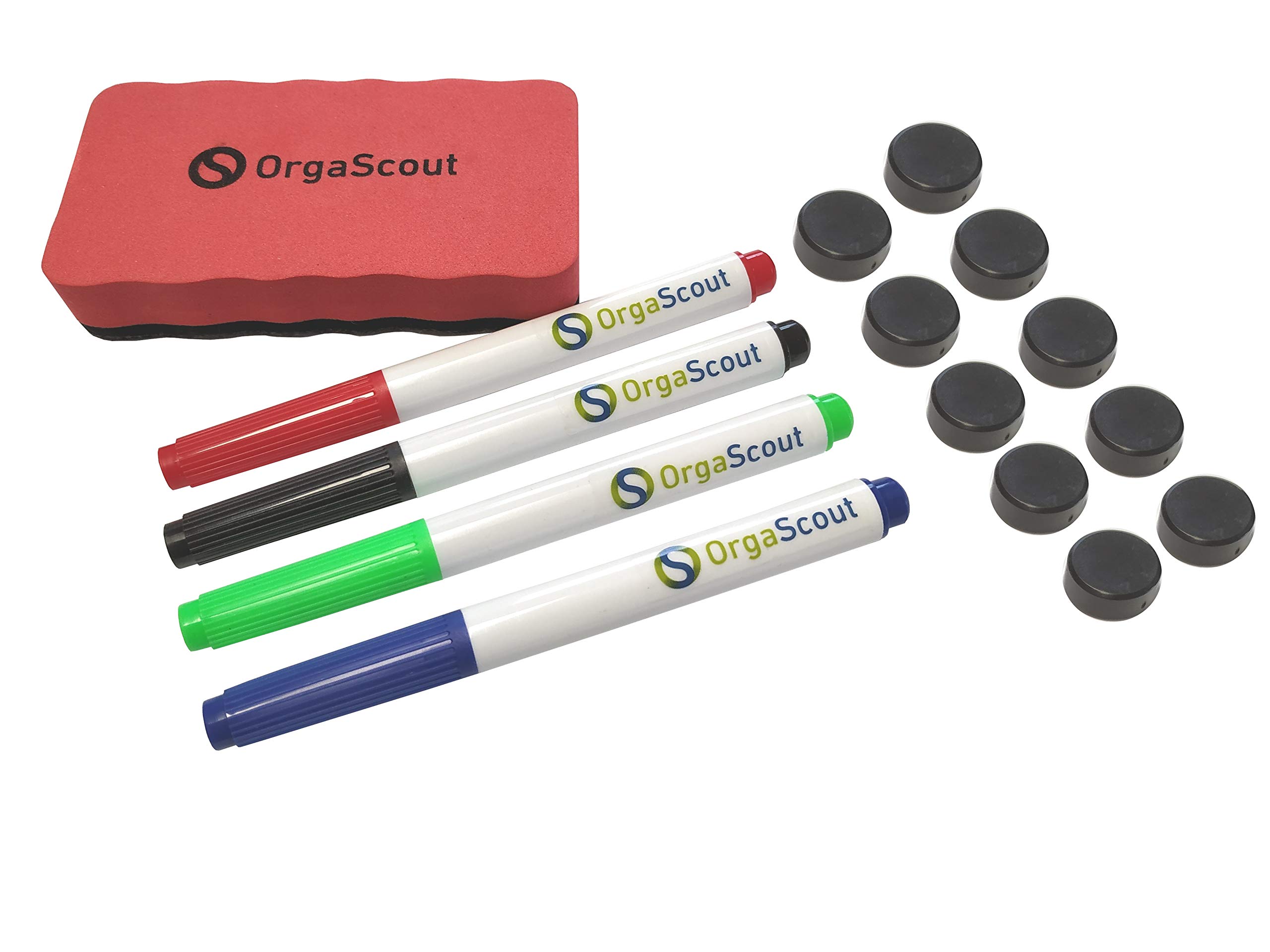 OrgaScout Klapptafel Set - 60cm x 90cm / 60cm x 180cm - beschreibbare Magnettafel weiß mit lackierter Whiteboard Oberfläche - inklusive Tafelwischer, 10 schwarzen Magneten und 4 farbigen Boardmarkern