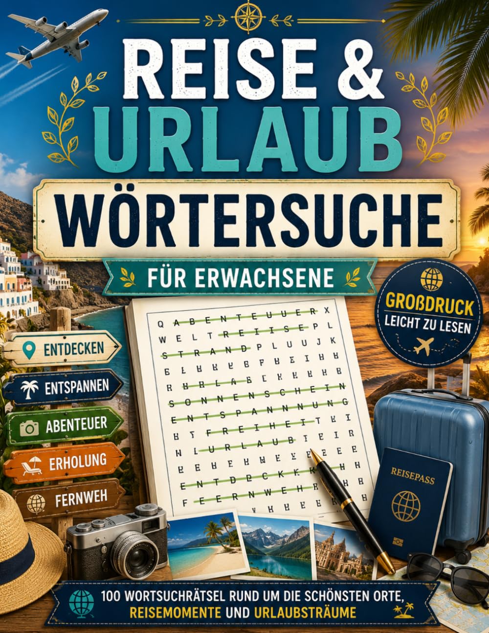 Reise & Urlaub Wörtersuche für Erwachsene: 100 Wortsuchrätsel rund um die schönsten Orte, Reisemomente und Urlaubsträume – Großdruck, leicht zu lesen
