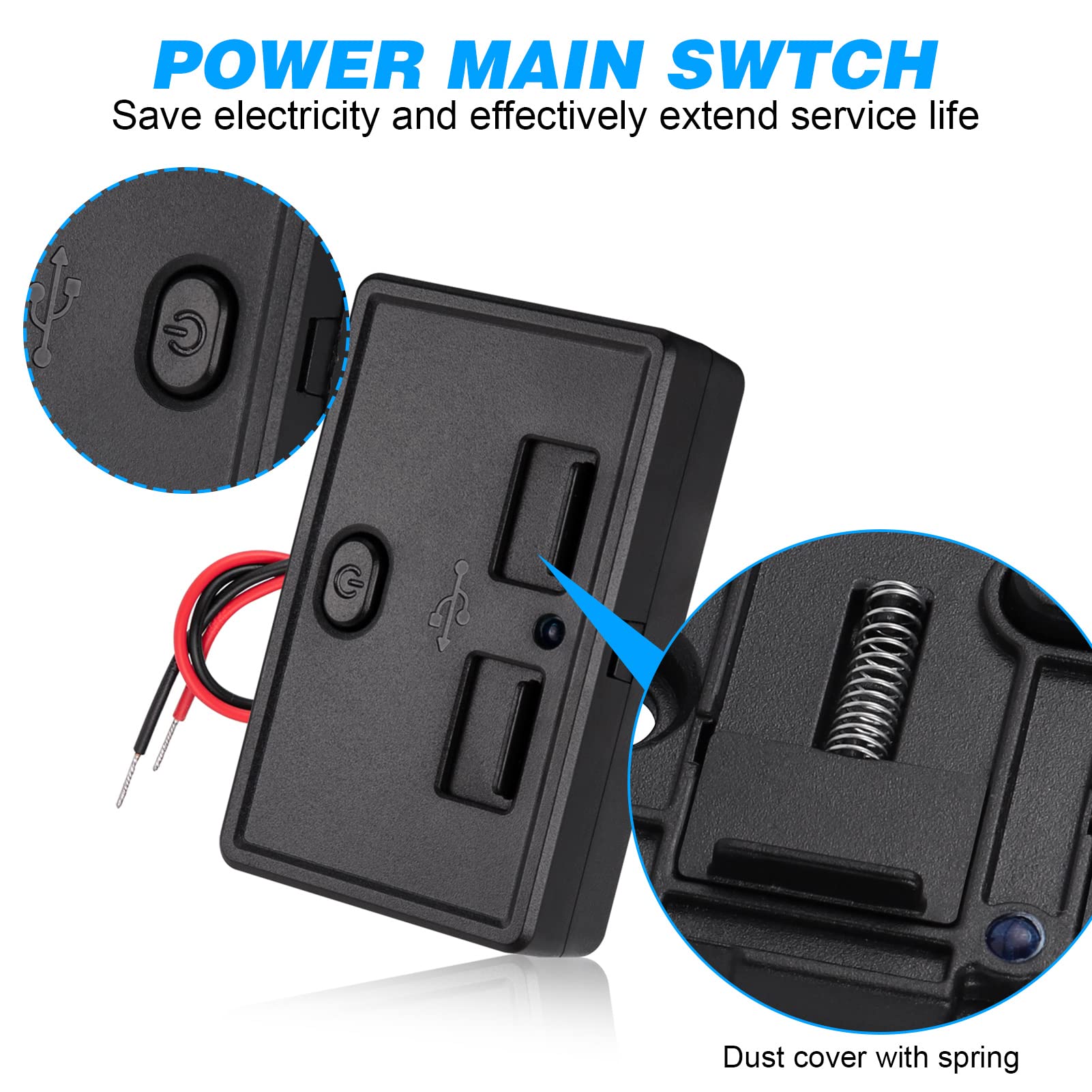 Caricabatterie Auto Impermeabile Kibon Con Doppia Porta USB 4.8A - Pannello 12V Con Interruttore On/Off E Copertura A Molla, Per Auto, Camper, Barca E Camion