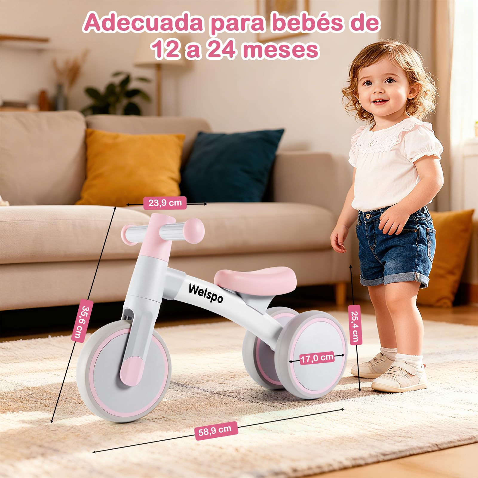 welspo Bicicleta de Equilibrio, Bicicleta Segura para Niños a Partir de 1 año, Bicicleta Bonita Resistente para Niños, Cómoda y Ligera para niños niñas como Regalo y Juguete