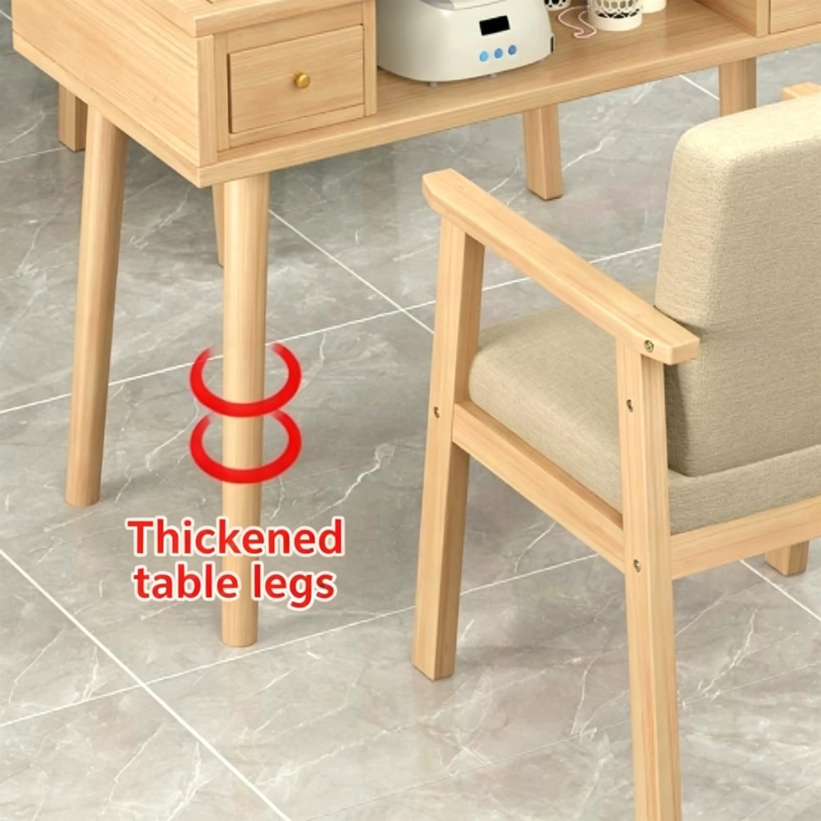 Mesa de Arte de Uñas de Madera Maciza, Banco de Trabajo de Uñas de Doble Capa, Tocador con Cajón de Almacenamiento y Aspiradora, Adecuado para Salones de Manicura, Salones de Belleza 120cm/47.2in