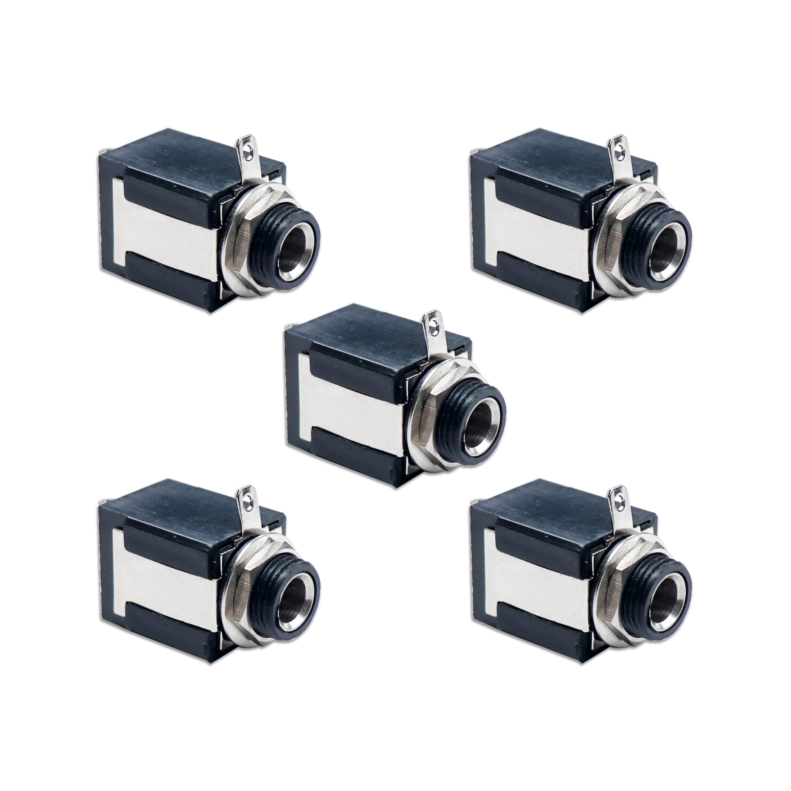 Electronic Spices 6.5mm Mic Female Jack Socket PCB Panel Mount Nickel Plated Connector Pack of 5pcs Multicolour