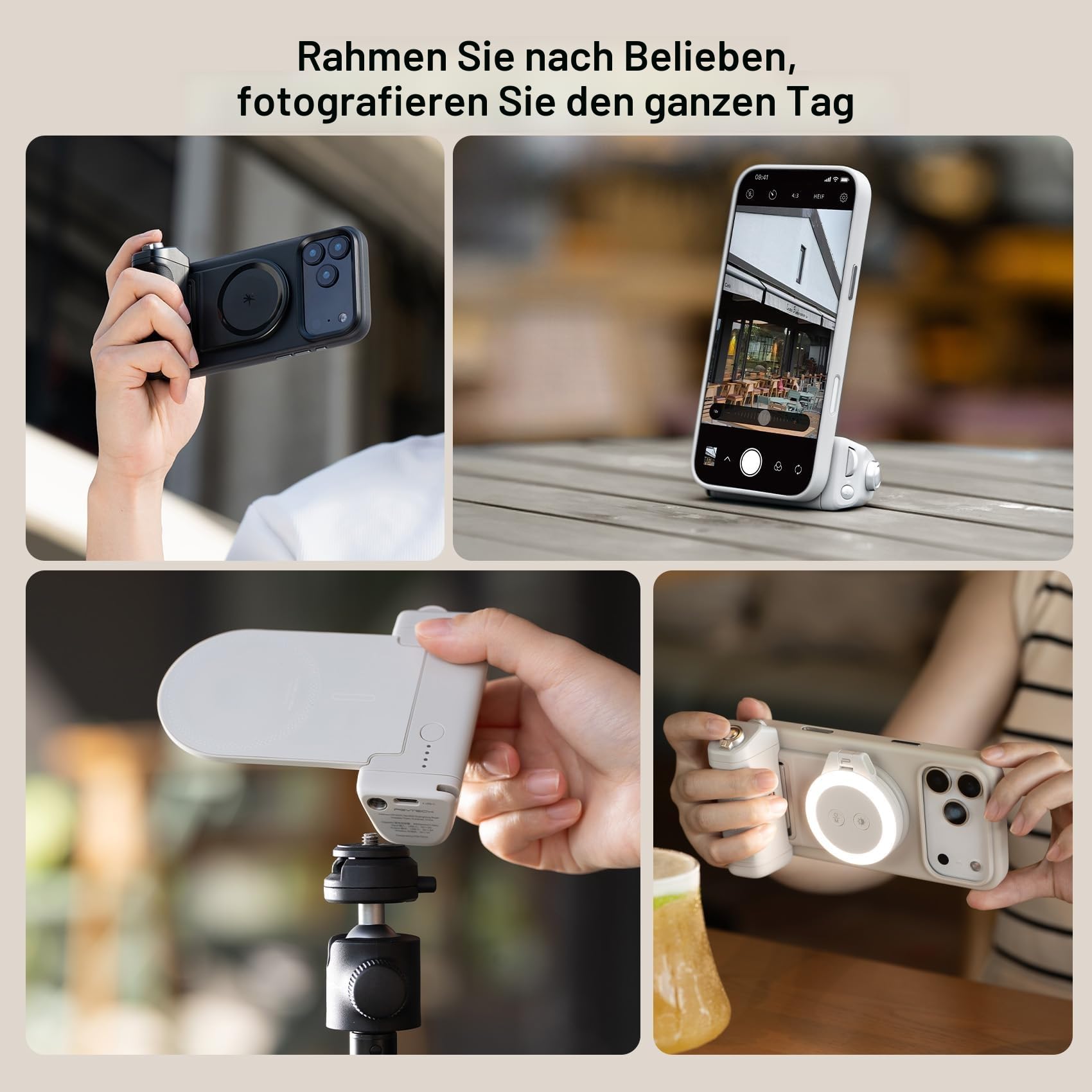 PGYTECH MagCam 2 Smartphone-Griff, 3-in-1 Modular-Kit, Bluetooth-Fernbedienung & Ladegriff & MagSafe Magnetischer Wireless-Ladeständer, für iPhone 12–17/Android 14 (Schwarz)