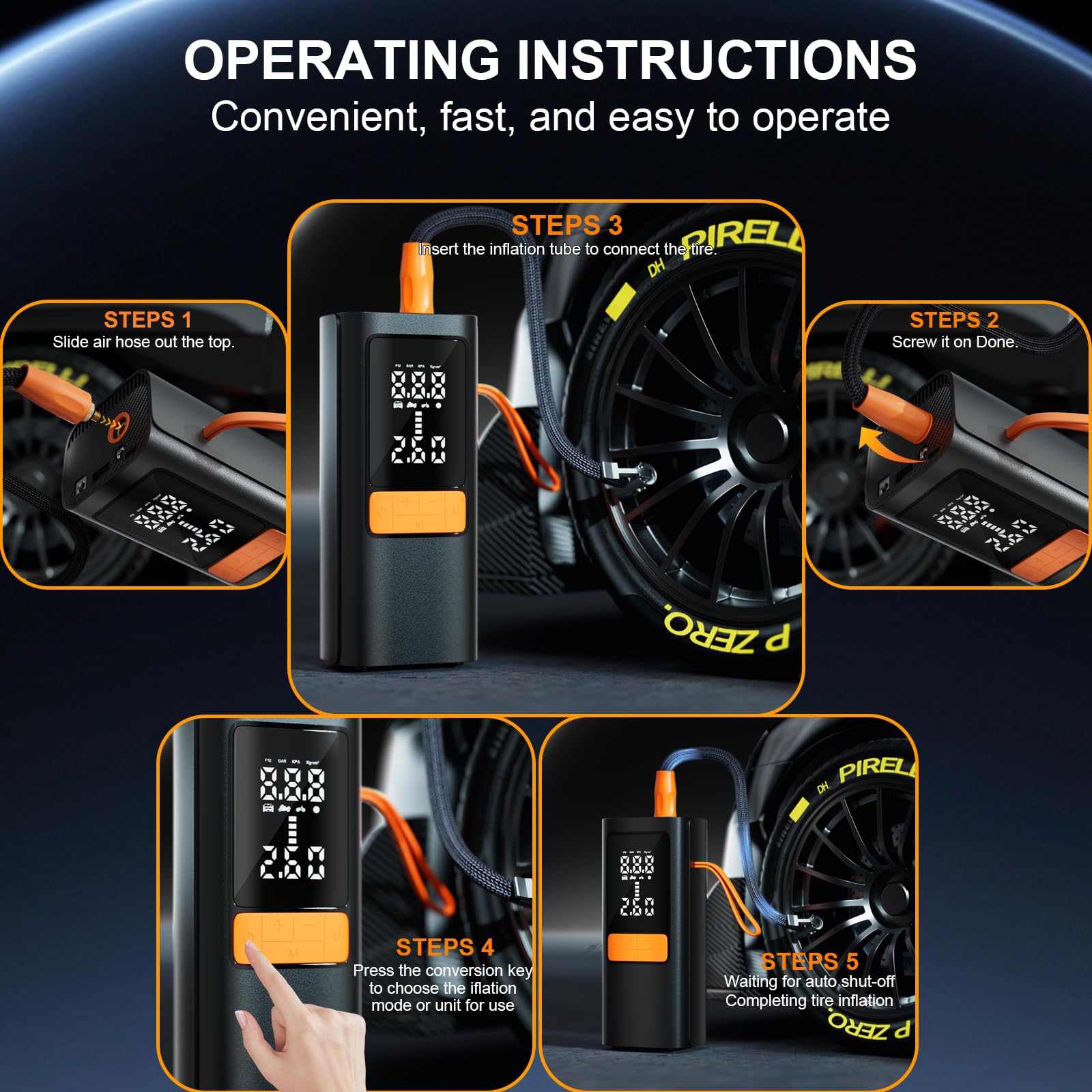 Tire Inflator Portable Air Compressor - 150PSI Air Compressor with Tire Pressure Gauge 15000mAh 3X Faster Portable Air — view 8