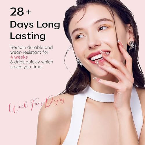 Miniatura 8 de Modelones Juego de 6 esmaltes de uñas en gel, rosa claro, intenso y piel, transparente, blanco, primavera, con delineador para arte, semipermanente,