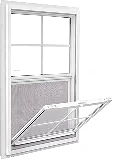 COLORPAPA Vinyl Single Hung Window, 24" x 36" Household Sliding Window with Double-Pane Insulated Tempered Glass, Lower Tilt Sash Screen Included Window for House, Mobile Home (White)