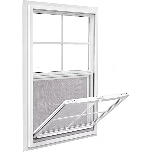 COLORPAPA Vinyl Single Hung Window, 24" x 36" Household Sliding Window with Double-Pane Insulated Tempered Glass, Lower Tilt Sash Screen Included Window for House, Mobile Home (White)