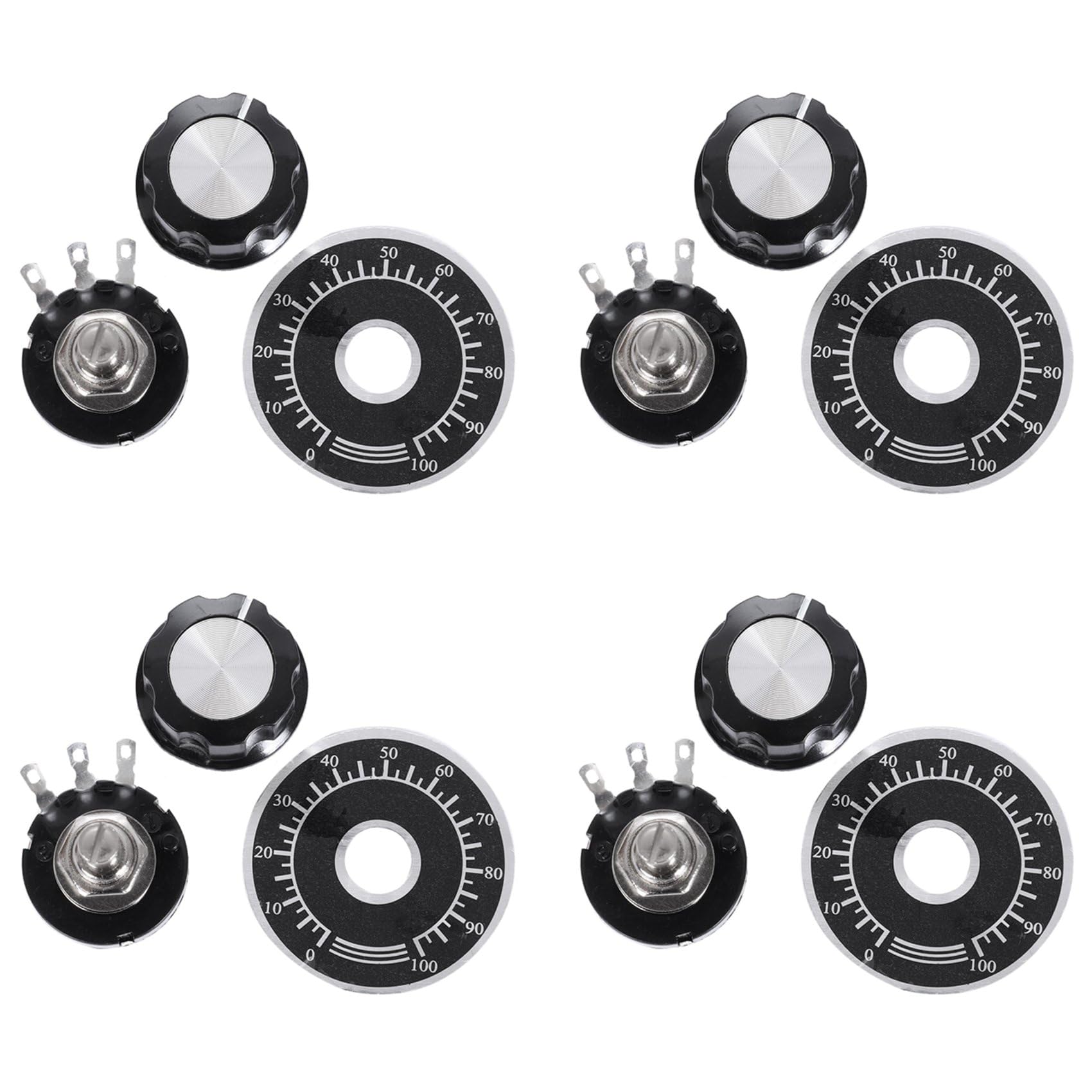 Ctrlzs 4X Rotary Taper Carbon Potentiometer With Diameter With Knob, Rv24yn 20S B502 5K Ohm