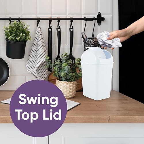 Miniatura 5 de Superio Mini basurero de escritorio con tapa superior giratoria, portátil, de plástico, para encimera, escritorio, tocador de maquillaje, baño,