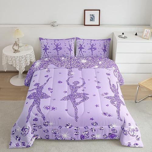 Miniatura 1 de Erosebridal Juego de edredón de bailarina de ballet con purpurina morada, juego de ropa de cama de ballet clásico para bailarinas, niñas y mujeres,
