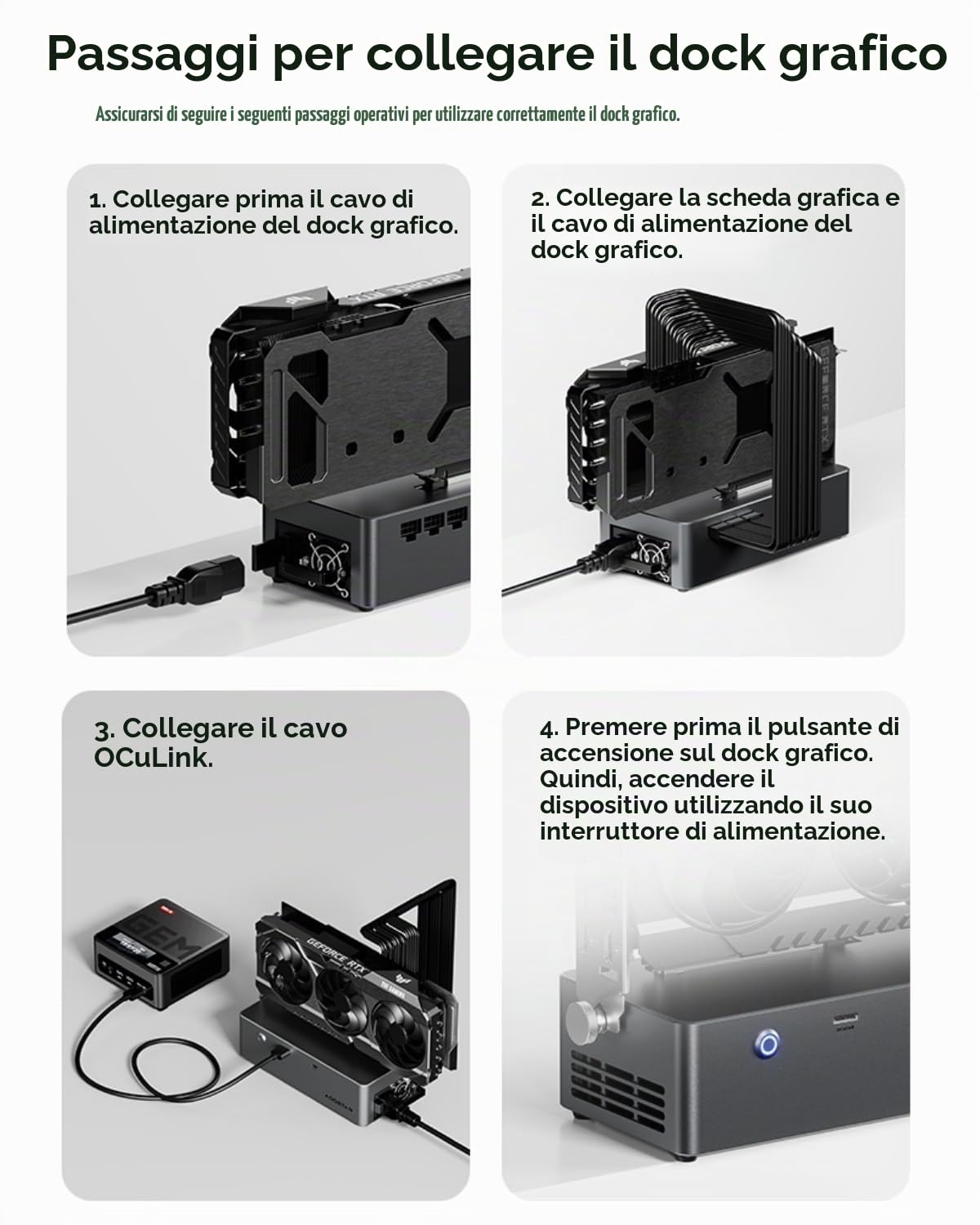AOOSTAR AG01 Dock eGPU con OCuLink, Dock per schede grafiche esterne, Alimentatore 800W integrato, per schede grafiche fino a 500W, Compatibile con laptop e Mini-PC con OCuLink