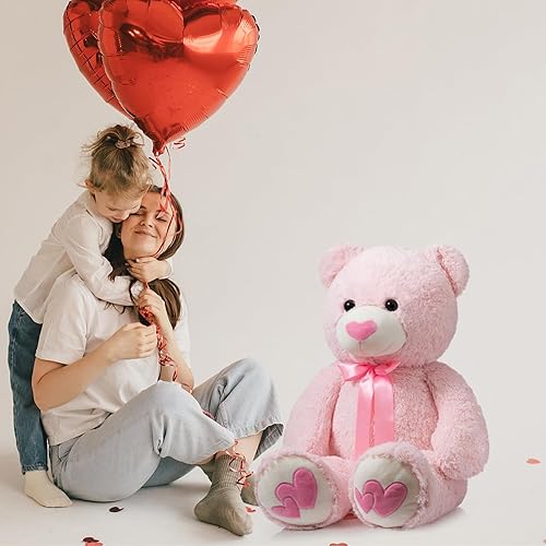 Miniatura 3 de HollyHOME Oso de peluche gigante, animal de peluche grande con corazón rojo para novia y niños, juguete de regalo para las fiestas, 36 pulgadas,