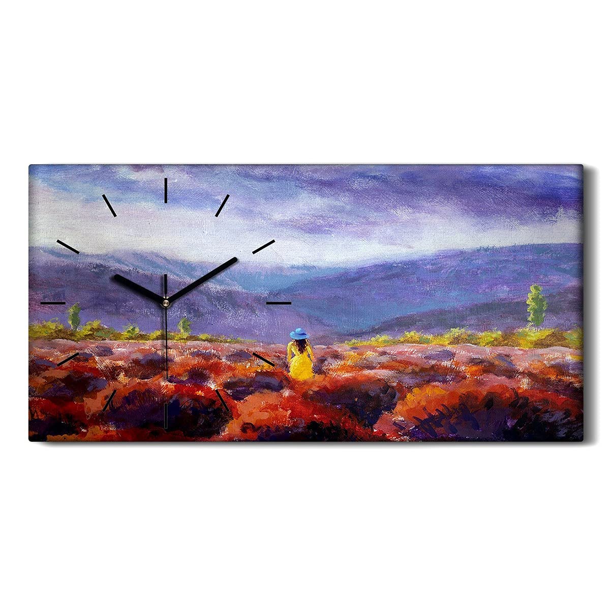 Horloge sur Toile Silencieuse 60x30cm Tableau Paysage Montagne Chambre