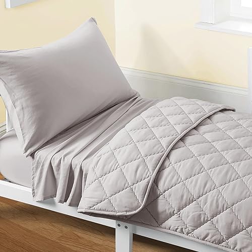 FLXXIE Juego de ropa de cama de 4 piezas para cuna, de microfibra suave y transpirable, incluye edredón acolchado, sábana superior, sábana bajera,