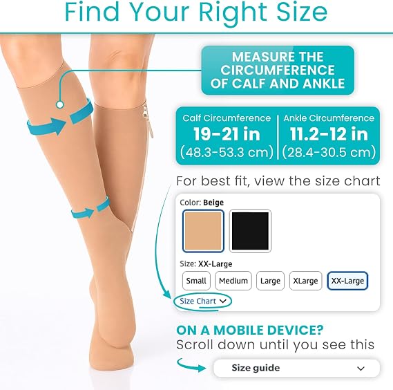 Vive Zipper Compression Socks Medical for Men & Women - 15-20 mmHg Knee
