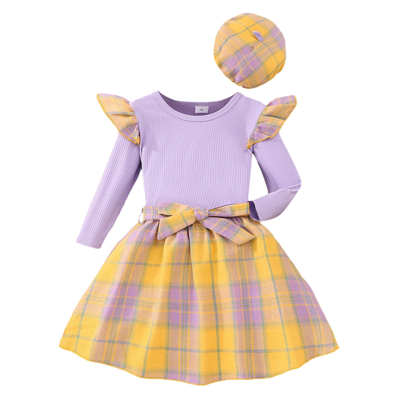 Ensemble Fille 7-12 Ans Chic Carreaux - Pull Manches Longues, Jupe Asymétrique Et Béret - Tenue Mode Printemps Automne