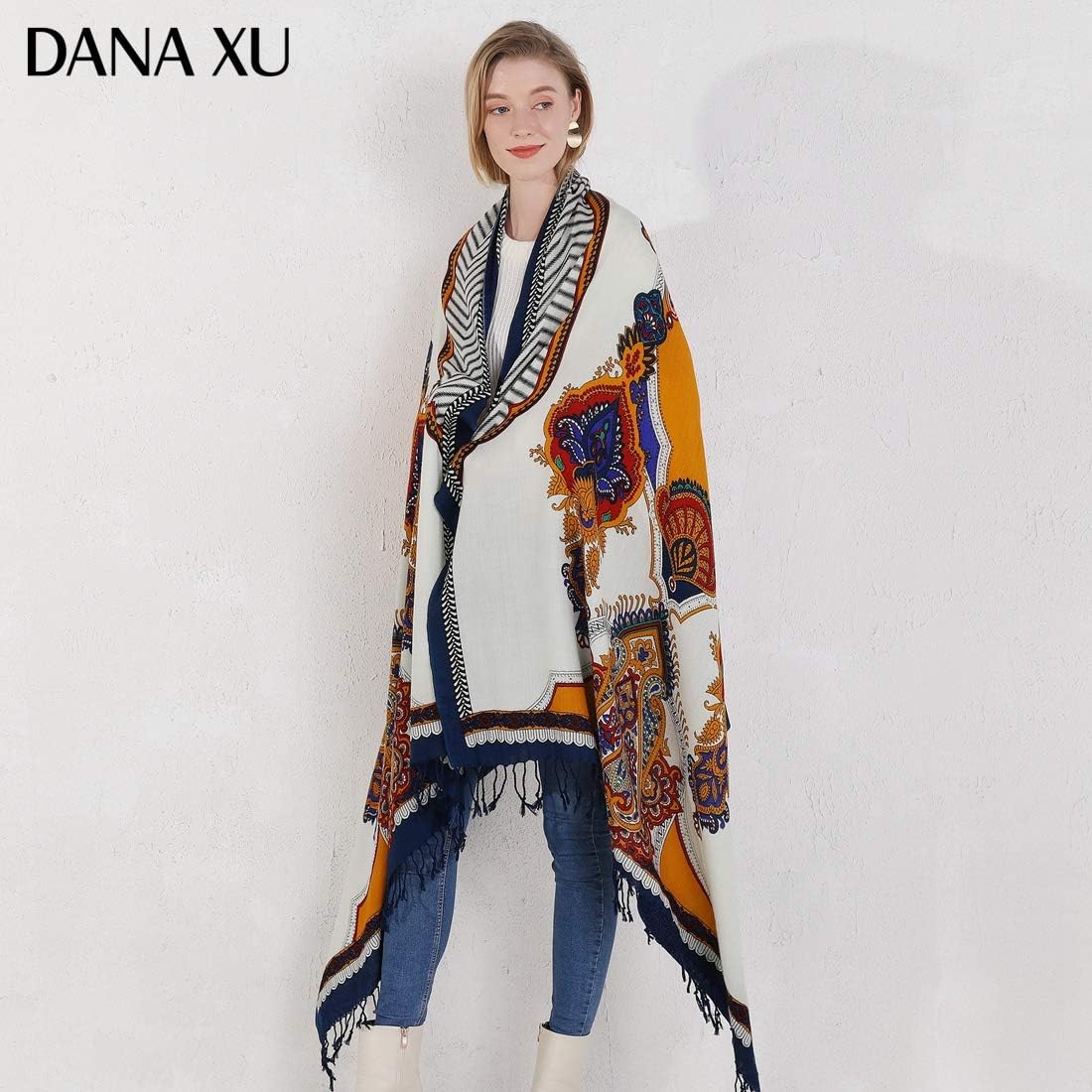 DANA XU 100% Merino Wool Extra Large Pashmina Blanket Travel Scarf Cashmere Wrap for Women Fall Winter Oversize Shawl Floral - Image 9