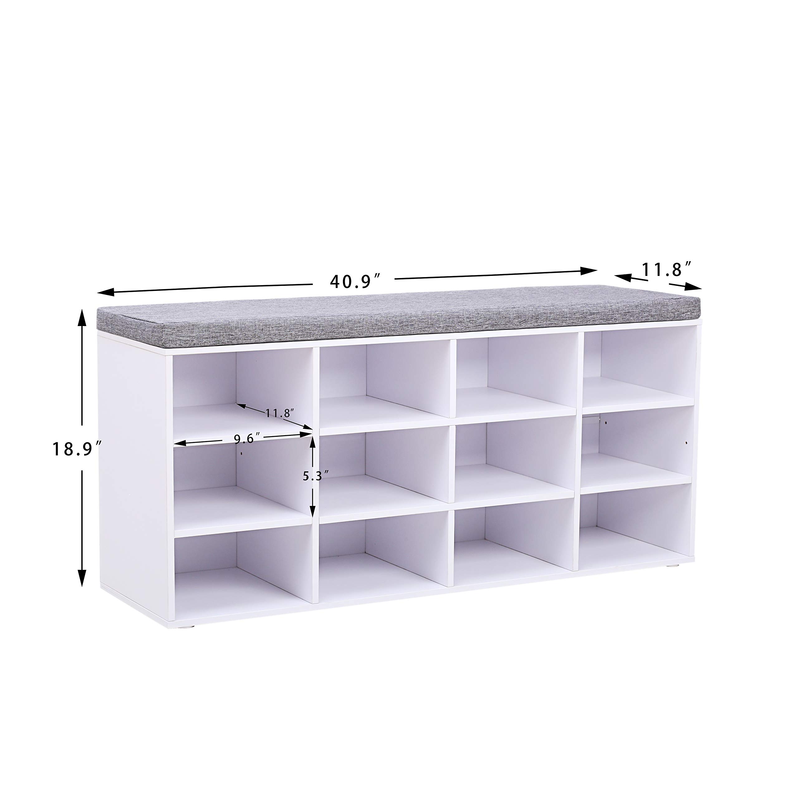 DINZI LVJ Shoe Storage Bench with Cushion, Cubby Shoe Rack with 12