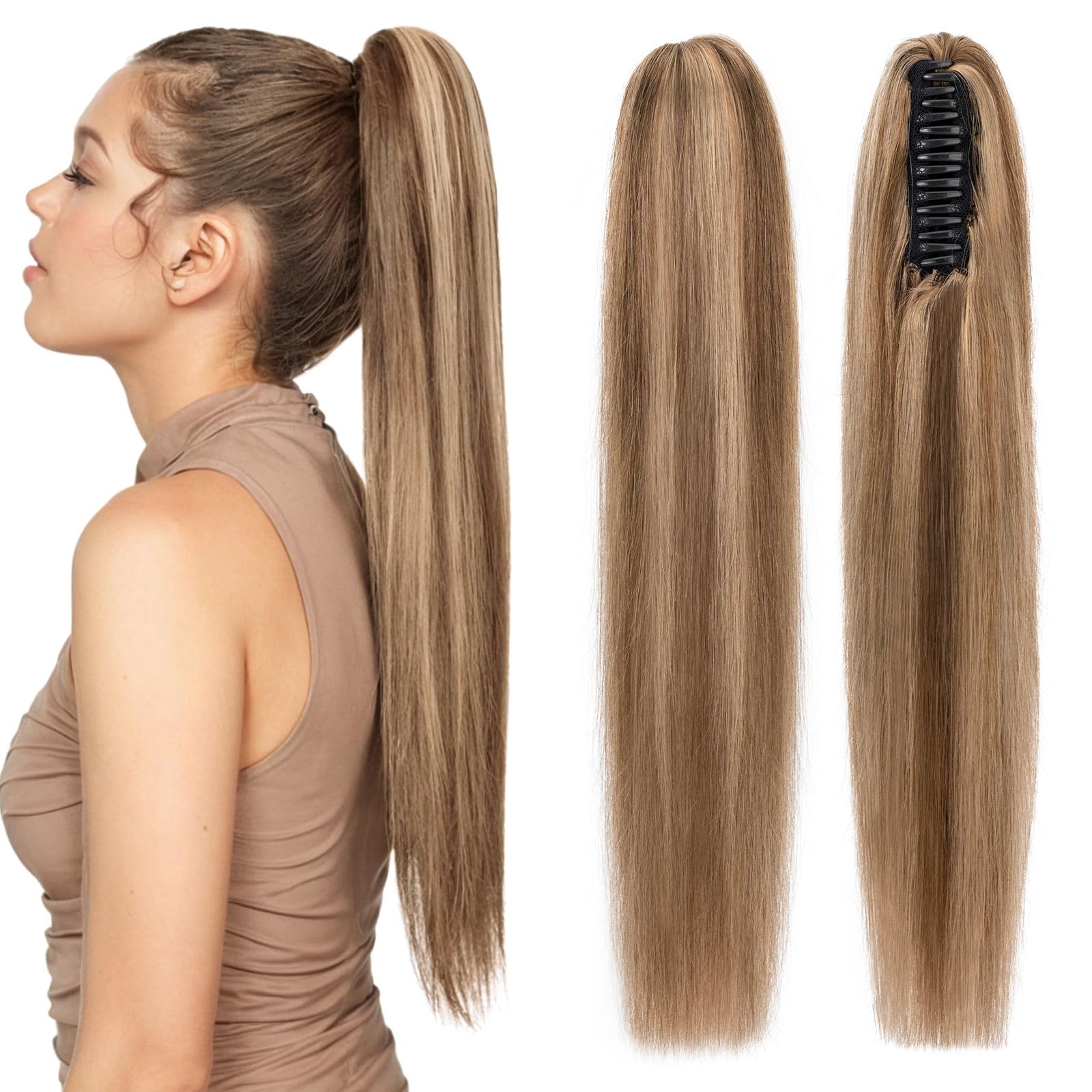 Human Hair Claw Clip Ponytail, Claw Clip Human Hair Ponytail,Effortless Application with Secure Hold,Style in Seconds,Quick Styling Solutions for Busy