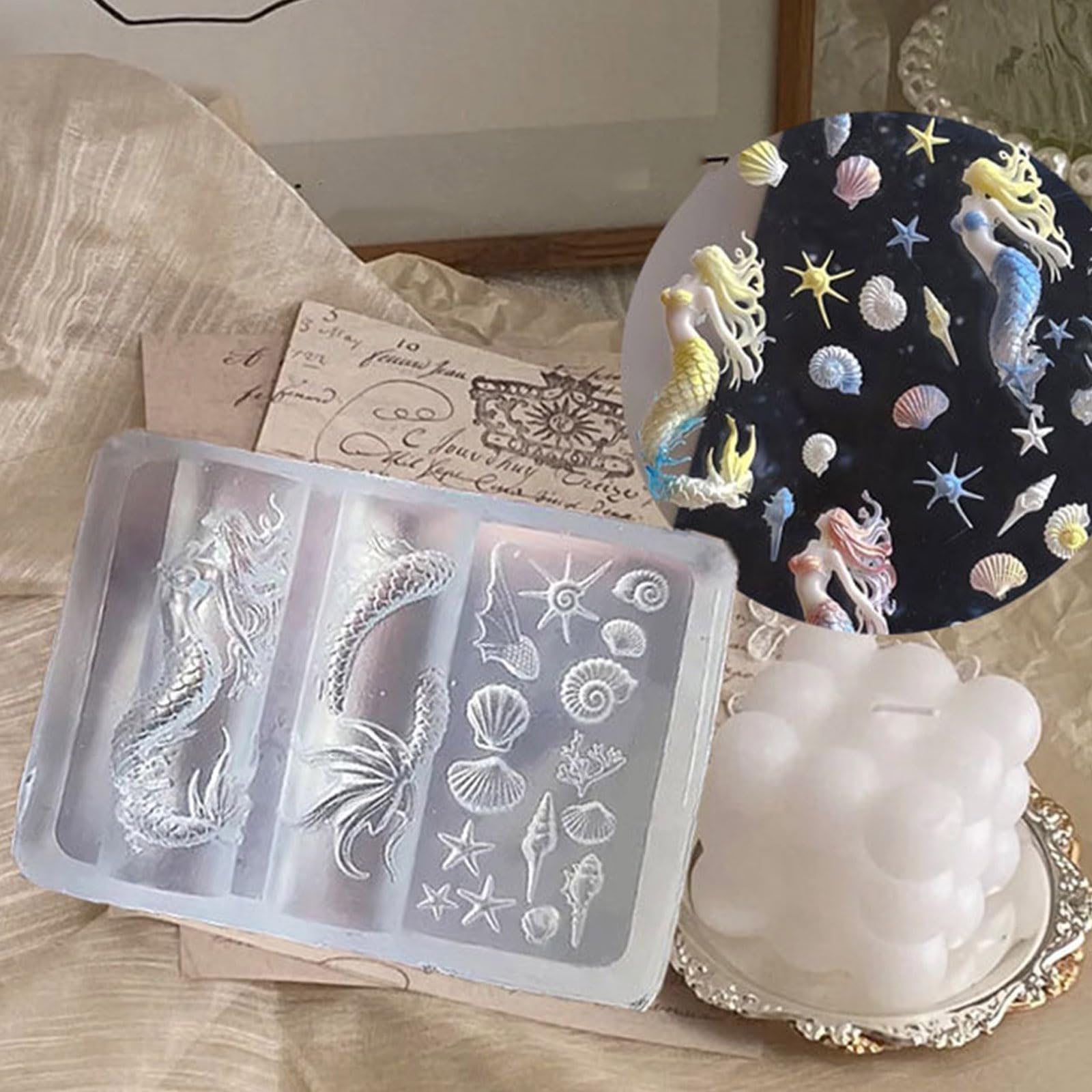 Lot de 2 décorations en silicone sur le thème de l'océanique avec des sculptures détaillées de créature marine pour ongles en silicone de qualité alimentaire