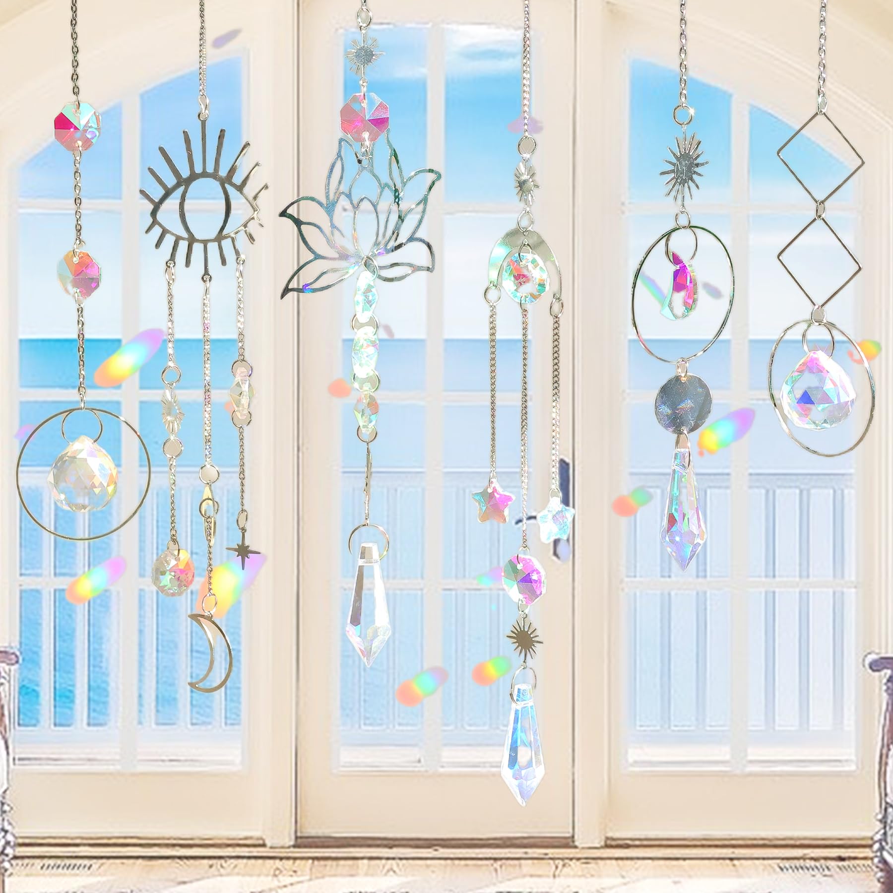 H & D HYALINE & DORA Zonnevanger, kristallen regenboog-zonnevanger, glasparels, ketting, hangende Fengshui-hanger voor ramen, tuin, 7 stuks H & D HYALINE & DORA Zonnevanger, kristallen regenboog-zonnevanger, glasparels, ketting, hangende Fengshui-hanger voor ramen, tuin, 7 stuks