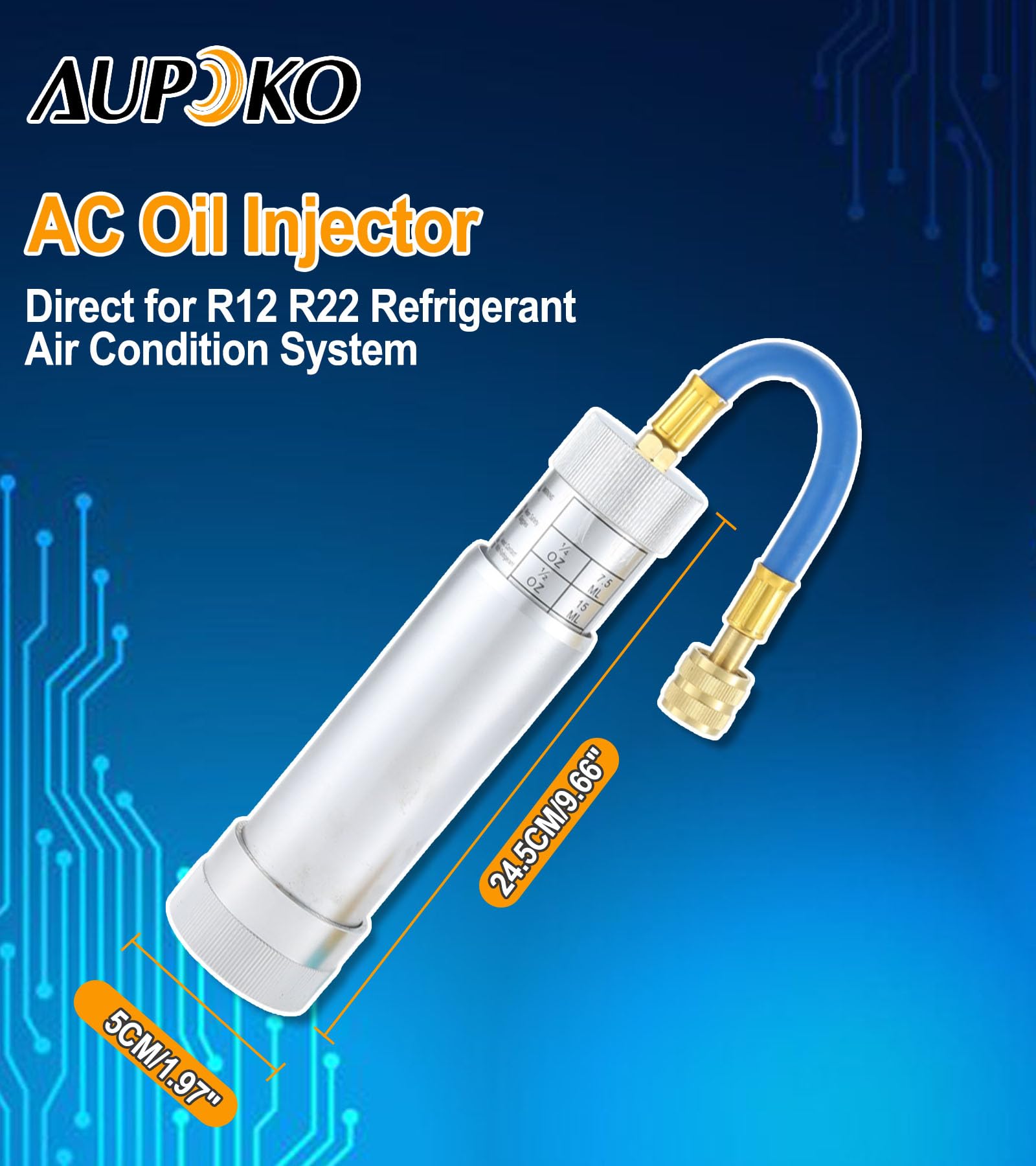 Aupoko Kit iniettore olio AC, iniettore olio R134A con attacco rapido lato basso R1234YF, iniettore di olio per tintura HVAC con connettore SAE da 1/4", per sistema refrigerante R134A R22 R12 R1234YF