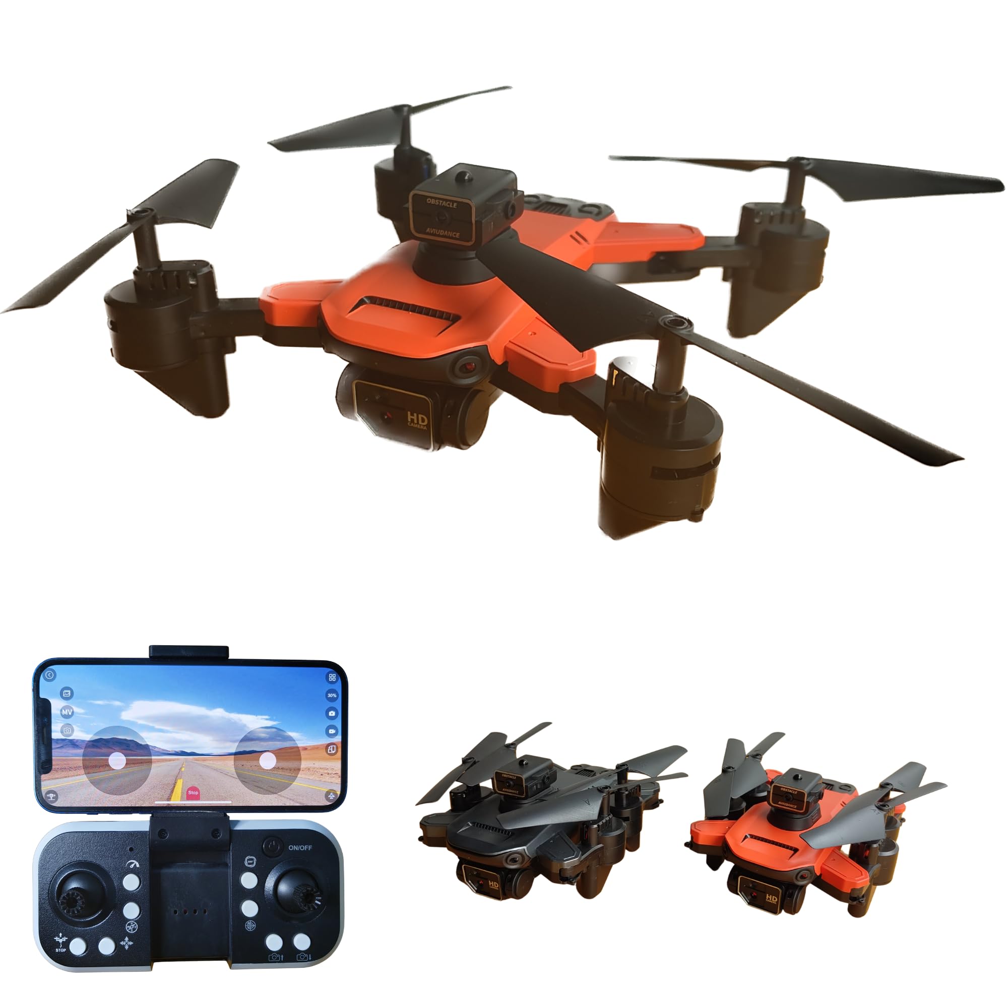 Elisian Foldable Mini Drone for Kids | Obstace Avoidance Drone | 360 Degree Flip Functionality | Foldable Toy Drone with 1080p Camera | 3 Speed Modes (Elisian D9 Obstacle Avoidance, Orange)