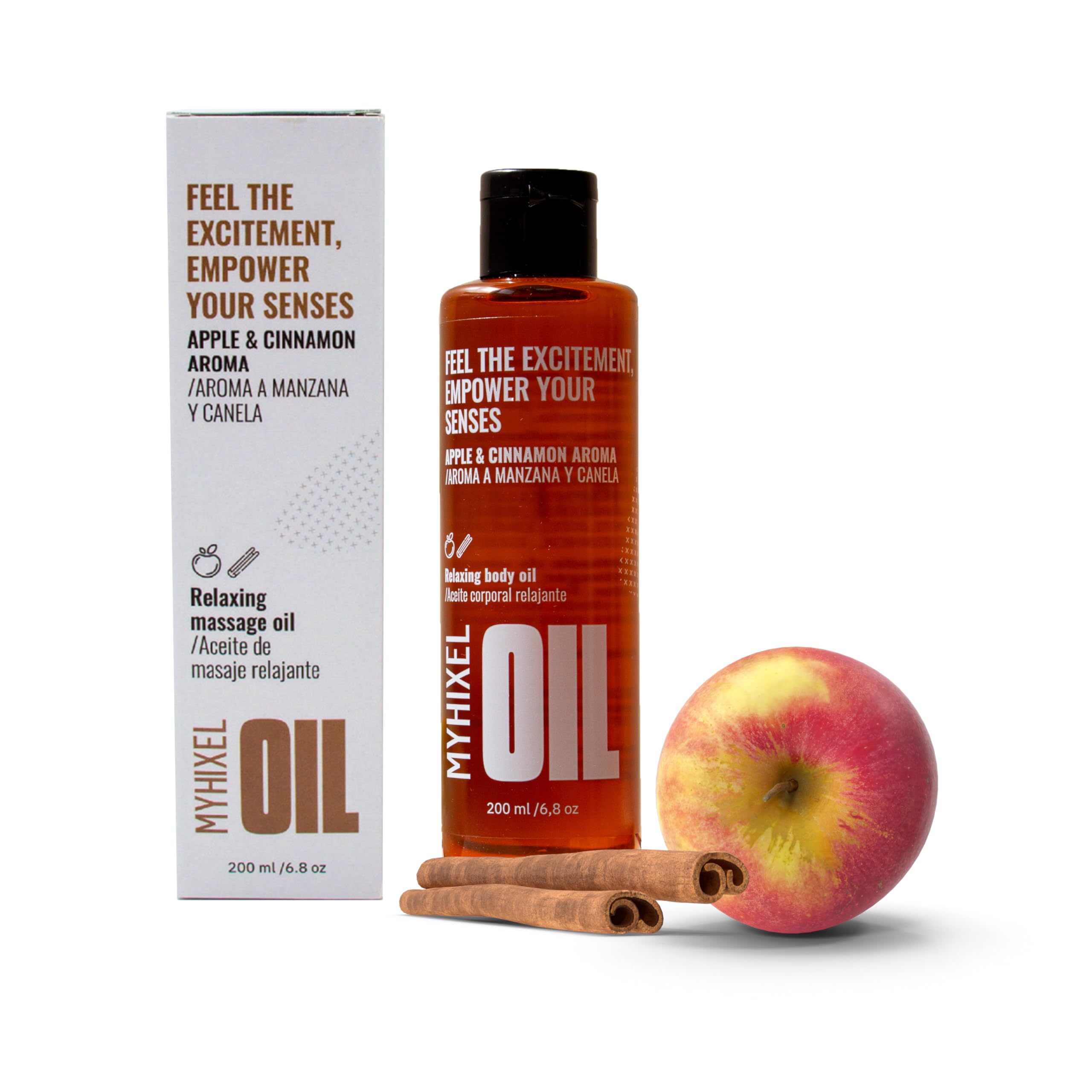 MYHIXEL - Aceite Corporal Íntimo | Aceite Masaje Partes Íntima | Aceite de Masaje Sensual Íntimo | Piel Suave, Hidratada y Perfumada I Aroma a Manzana y Canela I 200 ml