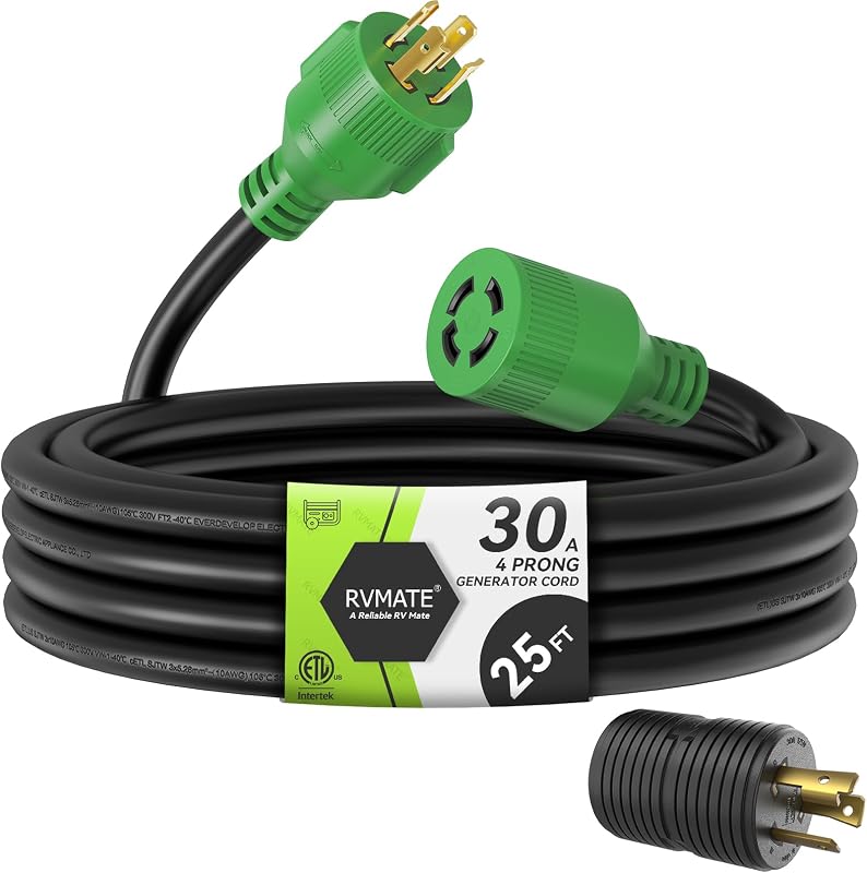 30 Amp Generator Cord 4 Prong 25 Feet | ETL Listed, NEMA L14-30P/L14-30R, 125/250V Up to 7500W 10 Gauge SJTW