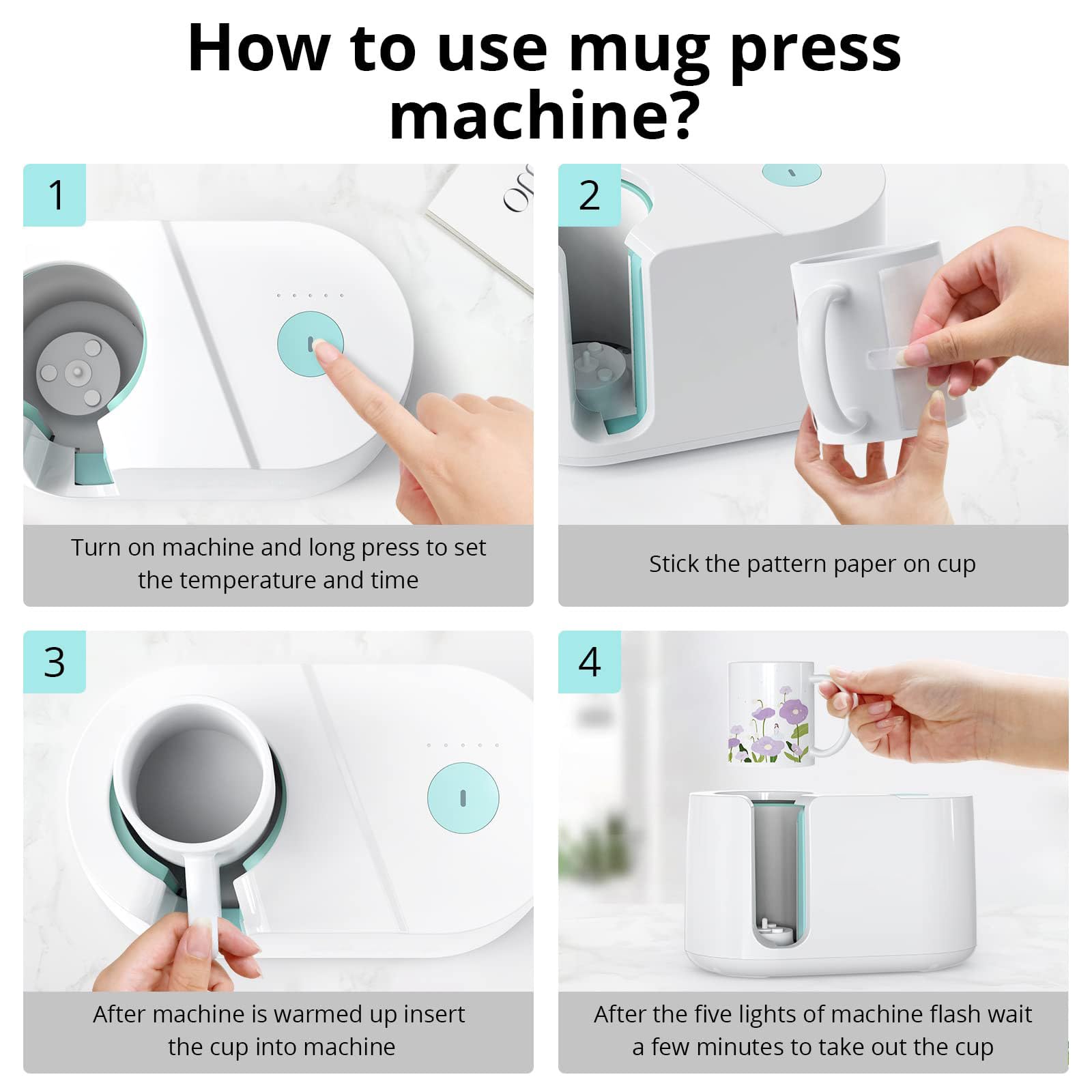 Pressa termica automatica per tazze per sublimazione di tazze da caffè (11-15 OZ), con impostazione One-Touch, include funzione di sicurezza di spegnimento automatico