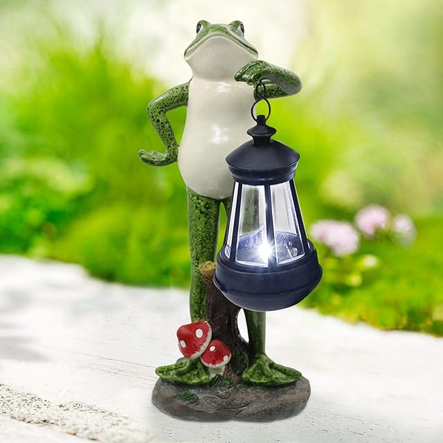 Goodeco Frog Statue Solar Garden Ornaments Outdoor Frog Gifts with Solar Lantern Decor - Home Lawn Decorations Frog Garden Accessories for Patio,Balcony,Yard, -Unique Housewarming Gift,30cm