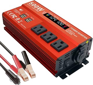 Movffggrm 500W Peak 1000W Car Power Inverter DC 12V to 110V AC, 4x 2.4A USB Ports, Cigarette Lighter Adapter for Camping & Road Trips