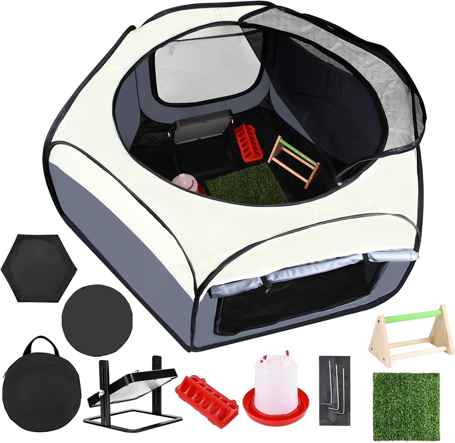 Chicks Brooder Box for Chick Starter Kit -Dual Door Chicken Brooder Playpen/Pen/Tent with 10 * 10 inch Brooder Heating Plate,Nesting Pads,Chick Feeder＆Waterer,Chick Perch Up to 15 Chicks,Quail,Duck