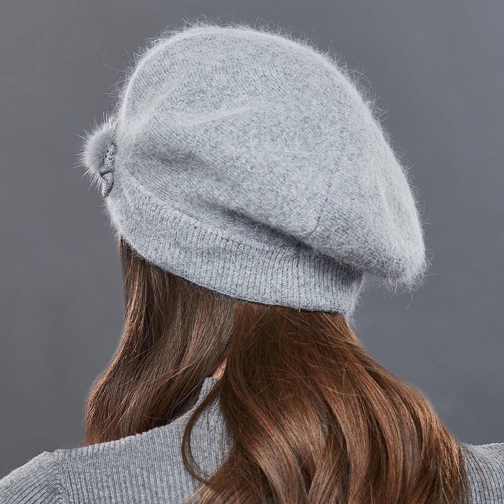 Winter French Beret for Women 100% Angora Wool Classic Beret Beanie - Image 3