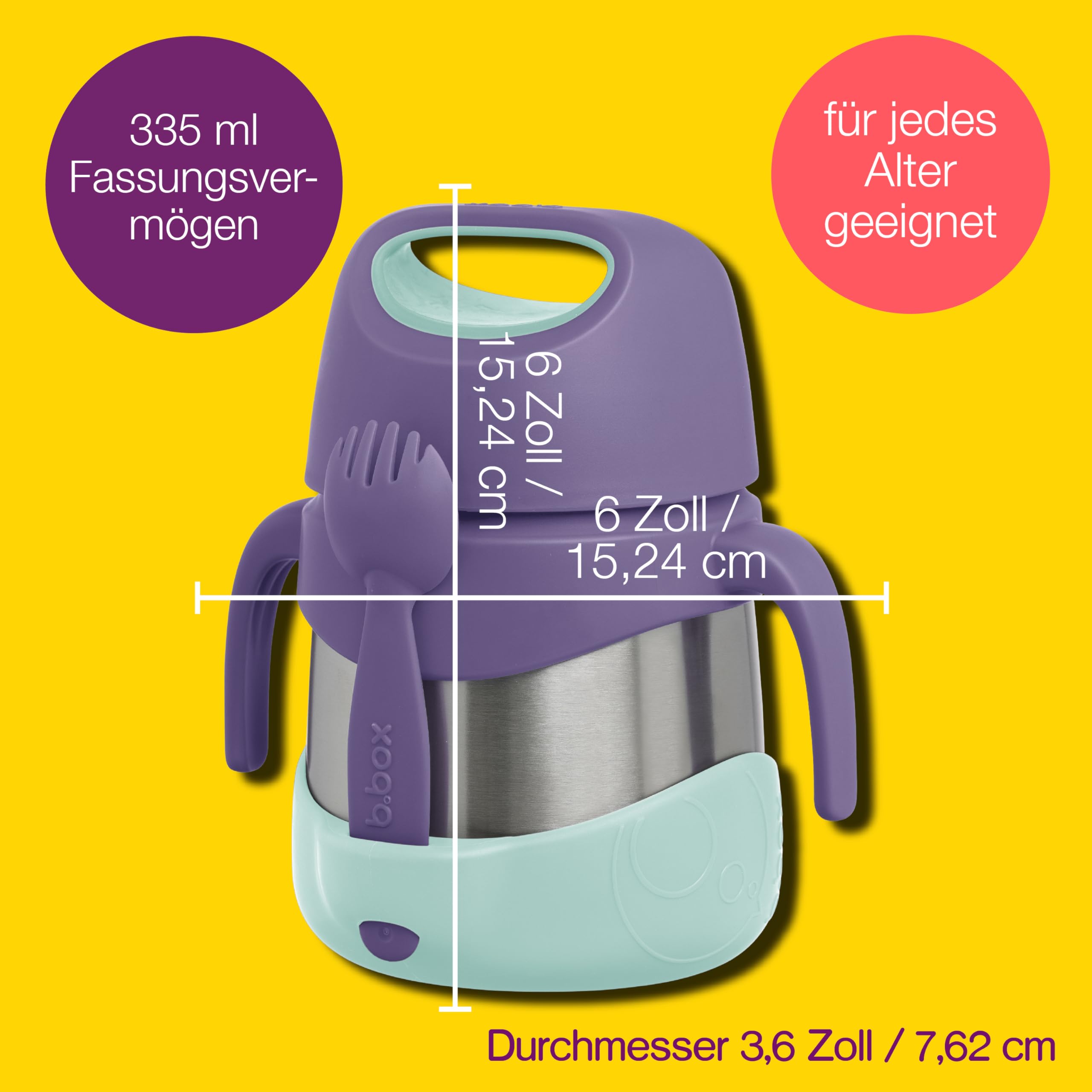 b.box Thermos für Lebensmittel und Heiß, isoliert, für Kinder, Thermobox für warme Mahlzeiten, Edelstahl, doppelwandig, hält Lebensmittel kühl oder warm, 335 ml