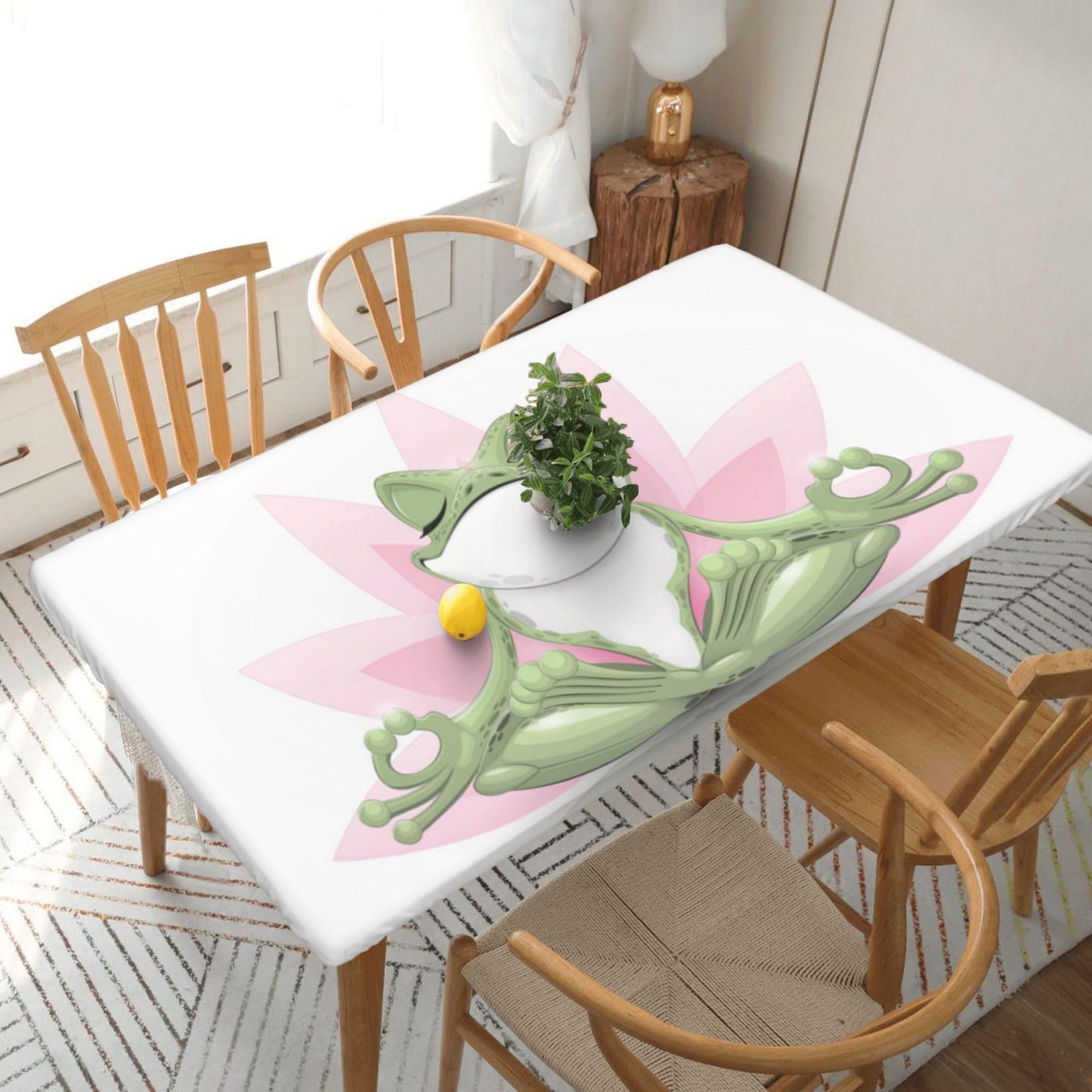 BNVSADC Cute Funny Frog Doing Yoga Printed 5FT Tablecloth Polyester Kitchen Water Resistant Table Cloth Dining Table Decoration Table Covers, 152x76 CM