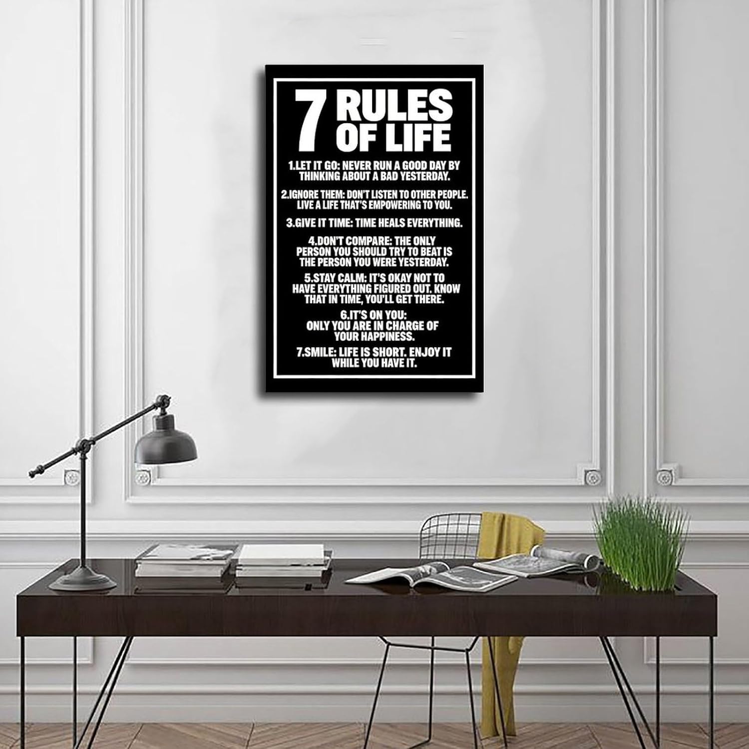 GXUAN Motivational Wall Decor 7 Rules of Life Inspirational Black And White Wall Poster for Office Canvas Poster Wall Art for Living Room Bedroom Decor Unframe 12x18inch - Image 3