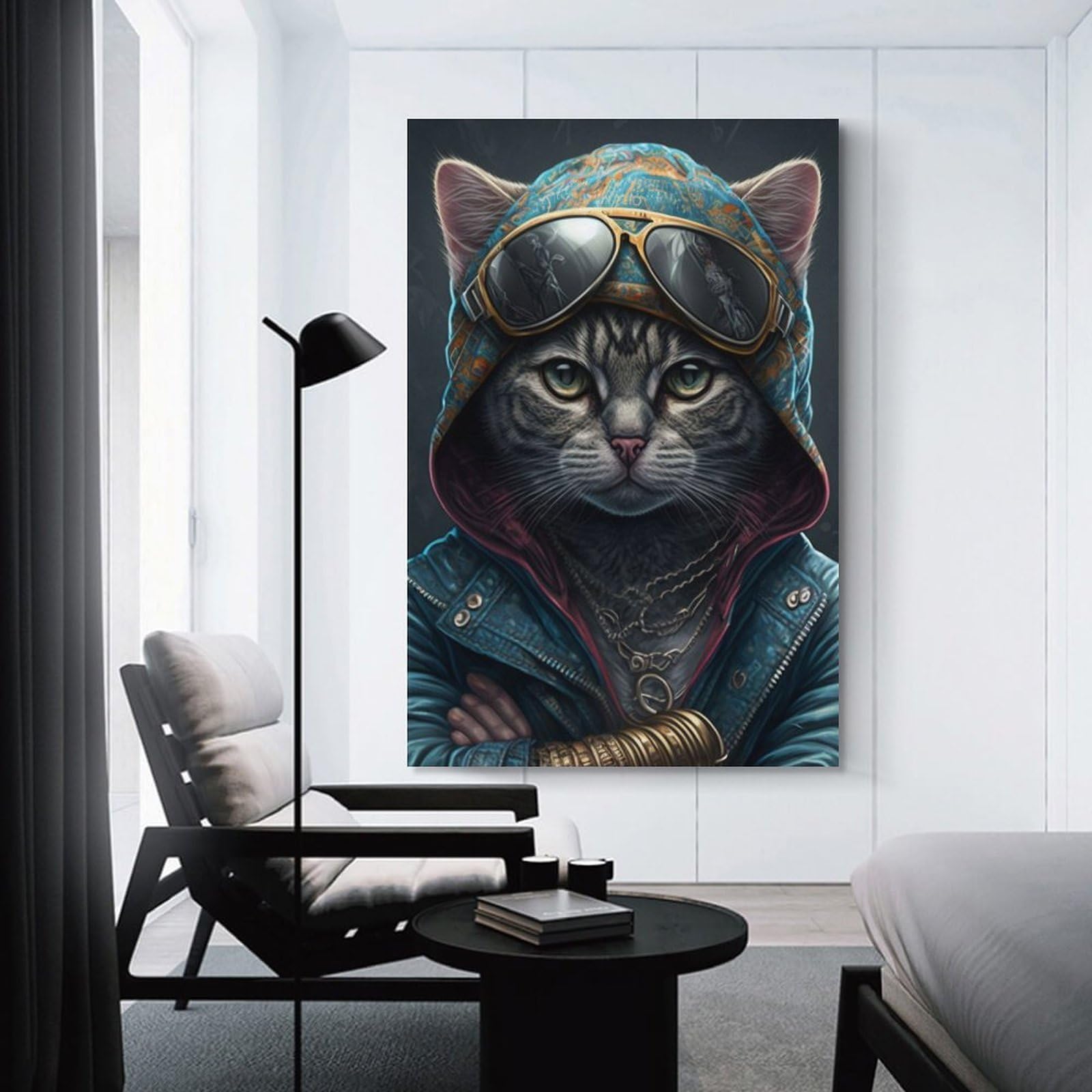 Junmoney Rapper Cat Canvas Wall Decor, 24x36inch(60x90cm), for Home Walls, Creative Rooms Or Shared Spaces, Stylish Home Artwork for Focal Walls