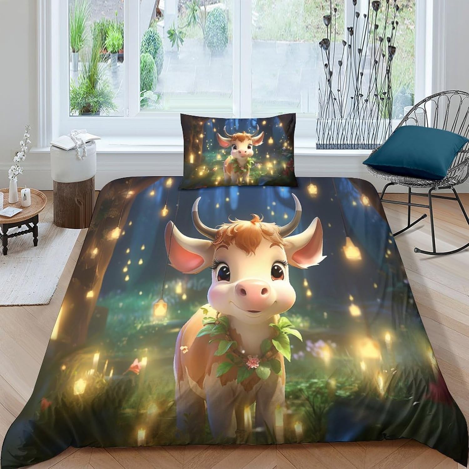 HOTGE 3D Printed Cartoon Cow Children's Bed Linen Single (135 x 200 cm