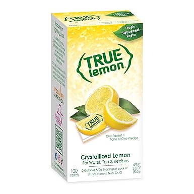 True Lemon 100ct (Pack of 1) - Water Enhancer - Bulk Dispenser - 0 Calorie Drink Mix Packets For Water - Sugar Free Lemon Flavoring Powder Packets
