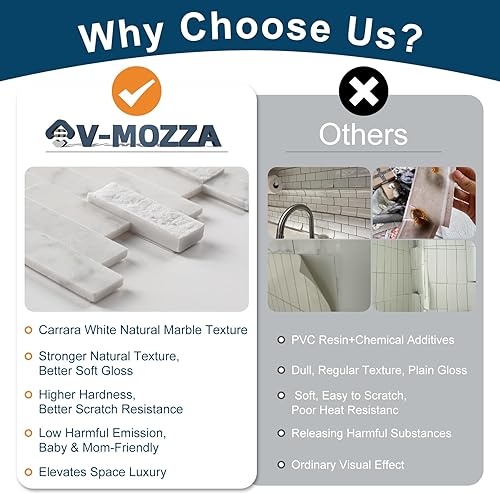 Miniatura 9 de V-MOZZA Azulejo de piedra para despegar y pegar, 5 hojas de mosaico de piedra para salpicaduras de 11.5 x 10.7 pulgadas, azulejos 3D con aspecto de