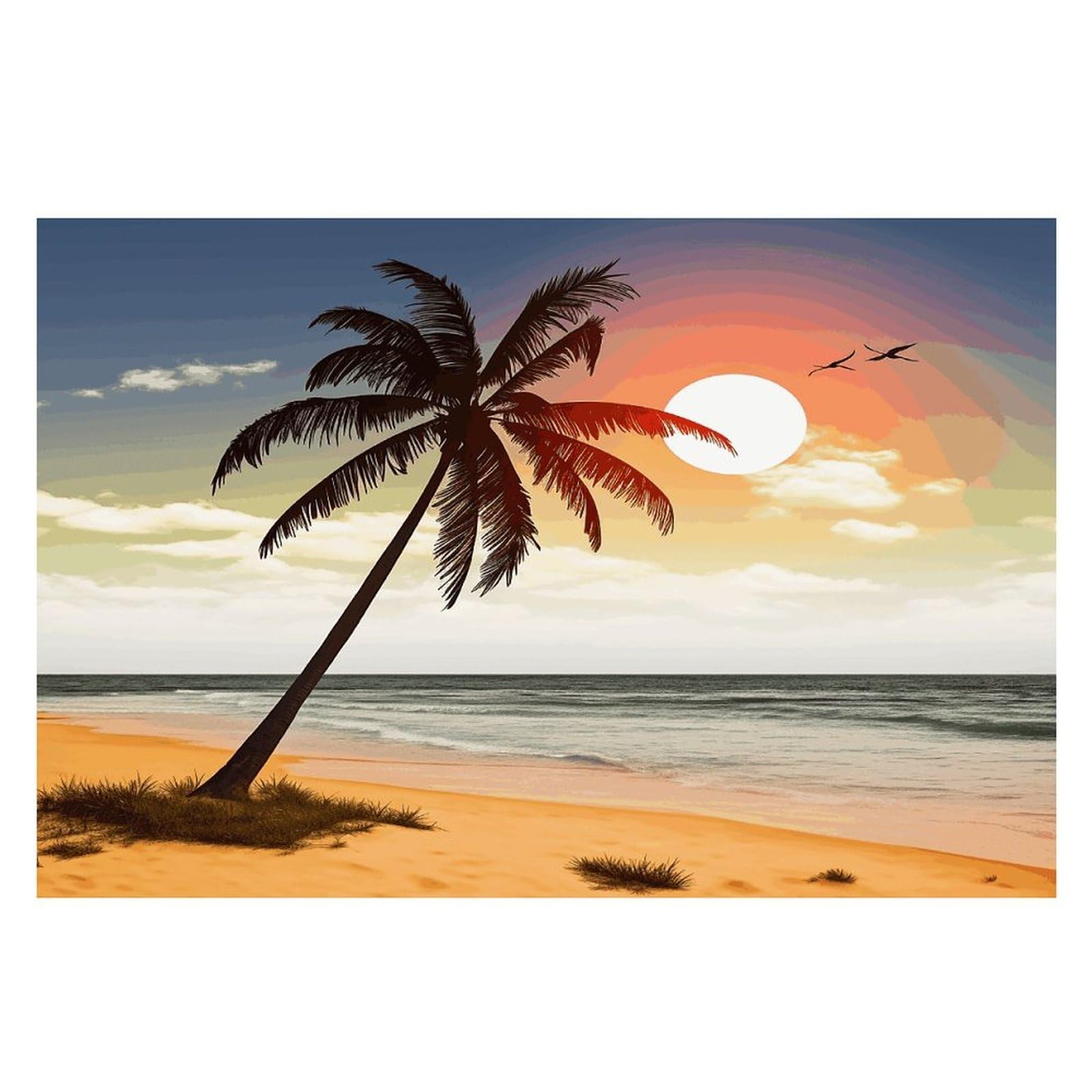 Palm Tree on Beach Placemats Heat-Resistant Washable Place Mats Anti Slip Dining Table Place Mats Wipeable Dining Table Mats Kitchen Decoration Placemats 17.7’’×11.8’’