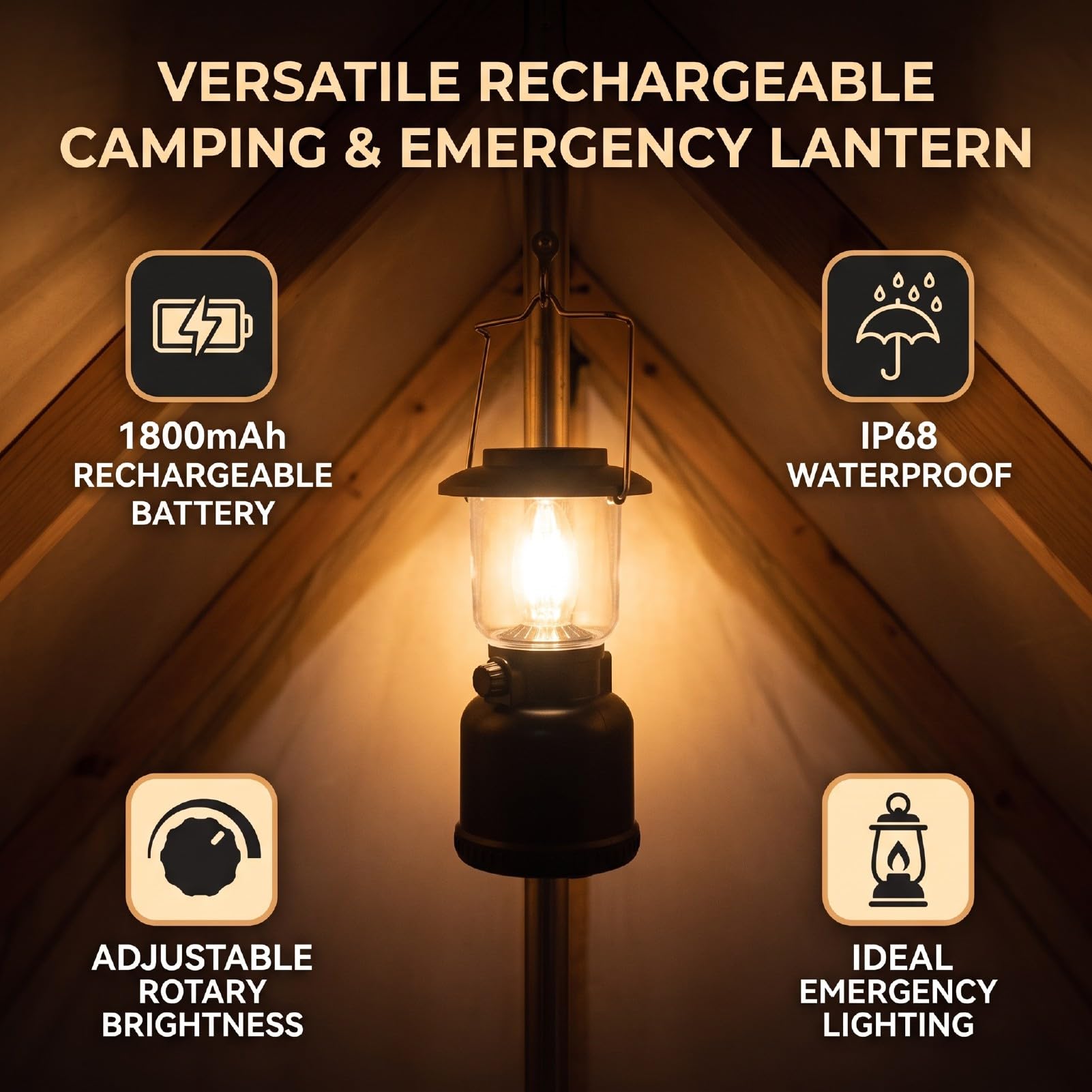 Lanterna da Campeggio a LED, Portatile Vintage con Gancio, 400