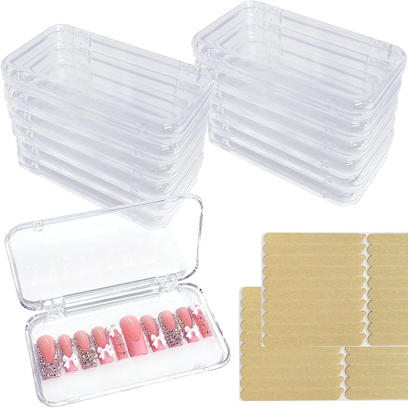Anlanbor Kit com 14 Caixas Transparentes para Unhas Postiças e 60 Fitas Adesivas