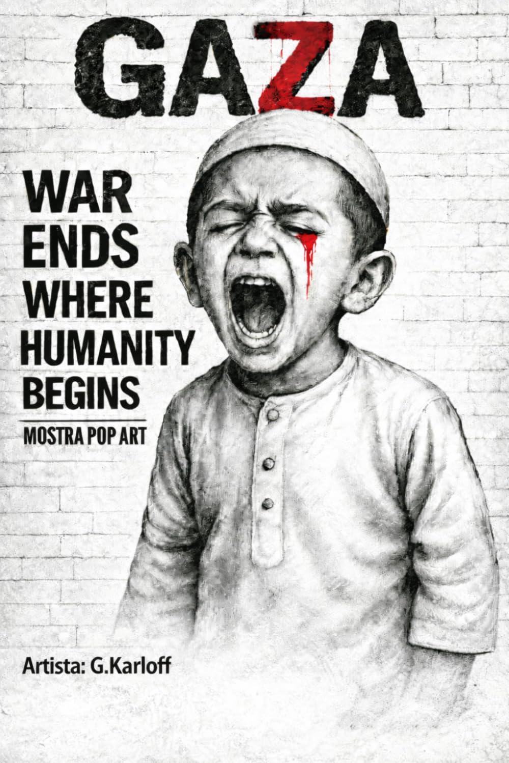 Gaza: War Ends Where Humanity Begins: G. Karloff. Pittura digitale tra gesto umano e mutazione artificiale
