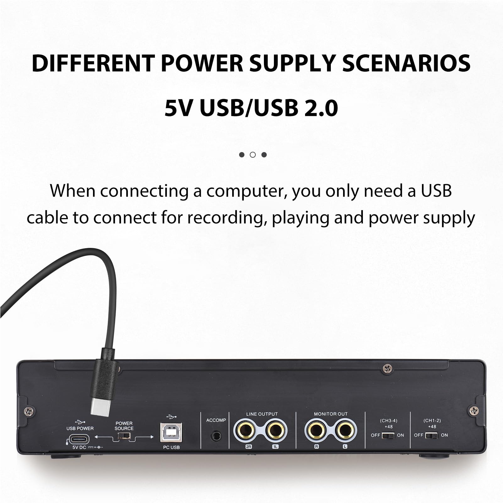HUIOP Tarjeta de sonido de grabación de 4 canales con interfaz de audio libre de controlador, 4-en 4-out tarjeta de sonido USB 24 bit/192khz 48V alimentación fantasma para grabación profesional de