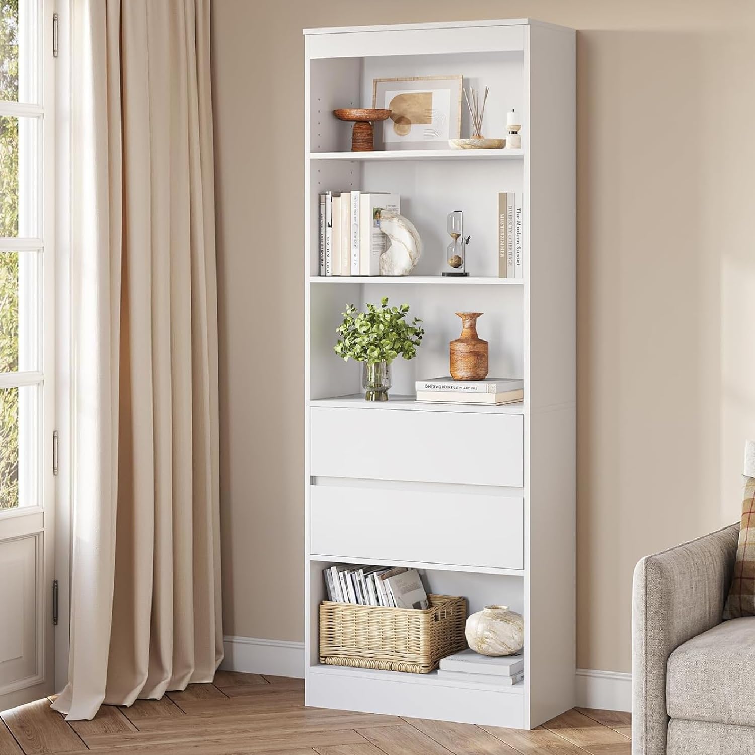Estantería con Compartimento Abierto de Madera para Cocina Multiusos para Baño, Estantería Alta para Baño con Estantes Ajustables para Salón, Dormitorio